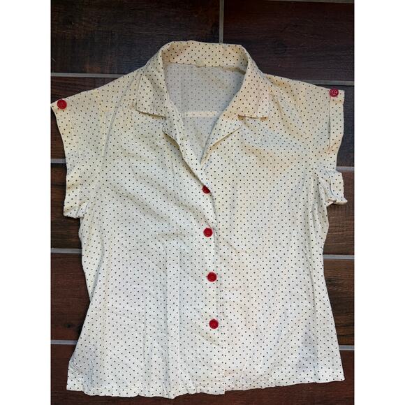 Vintage 80s Polka Dot Red Button Collar Shirt - Picture 1 of 5